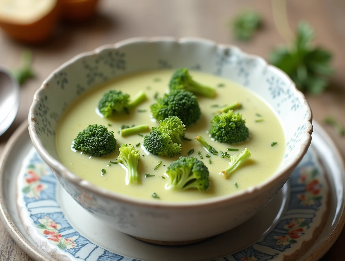 Creamy Broccoli Soup, in a designer acciete