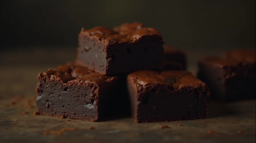 Close-up of chocolate brownies with visible chocolate chips