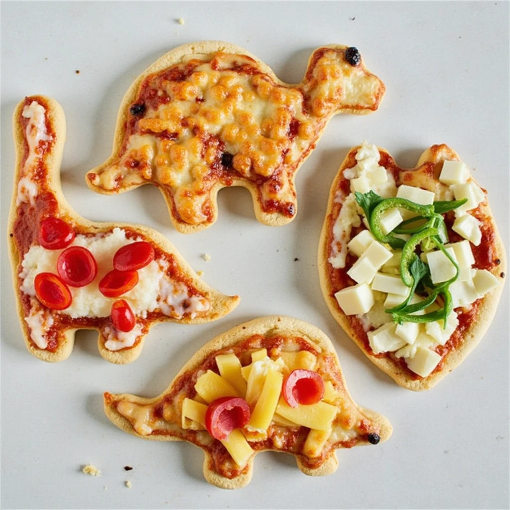 Dinosaur-shaped pizzas