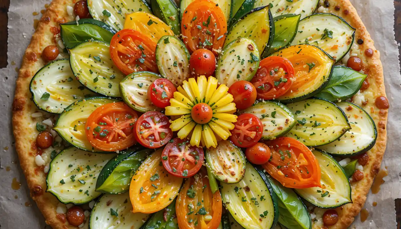 a flower-shaped vegetarian pizza 