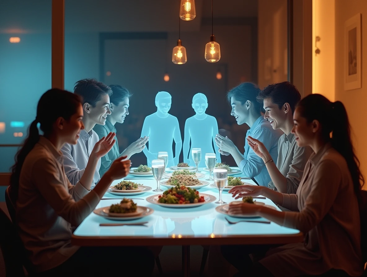 Predictions for Cooking in 2025, a futuristic dining scene.