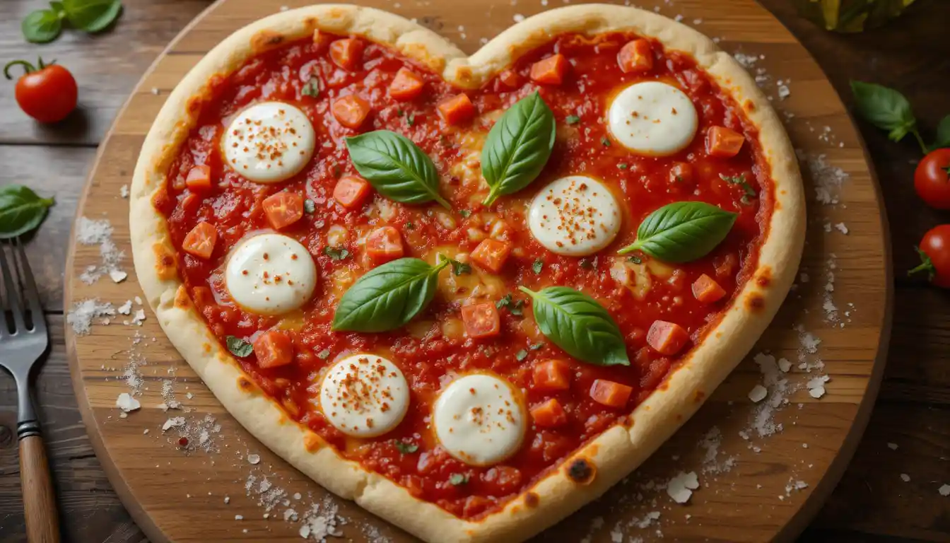 a heart-shaped Pizza Margherita, 