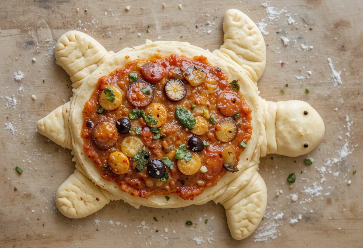 Turtle shaped pizza dough,