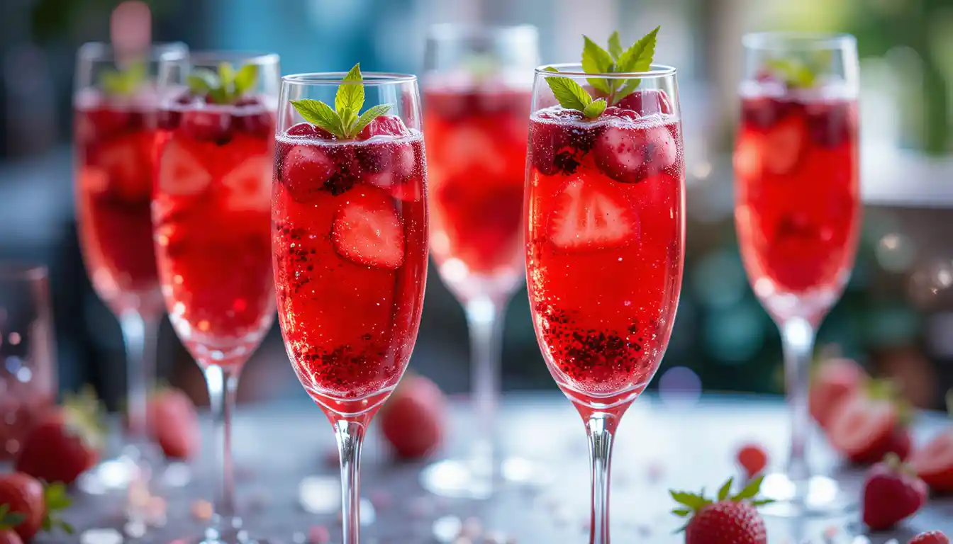 Valentine's Day Dinner, Red Berry Mocktail with Sparkling Water