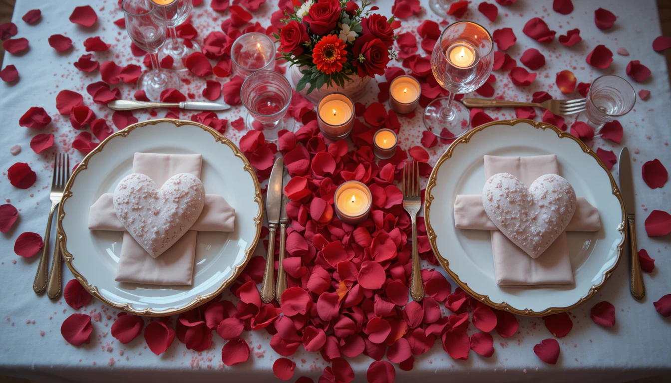 Valentine's Day Dinner, A romantic table decor setup for two people