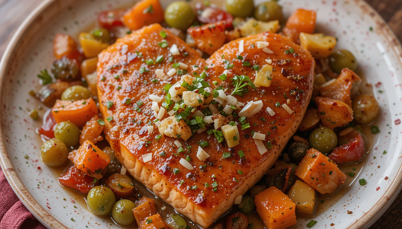 Valentine's Day Dinner, Honey Glazed Salmon with Crunchy Vegetables