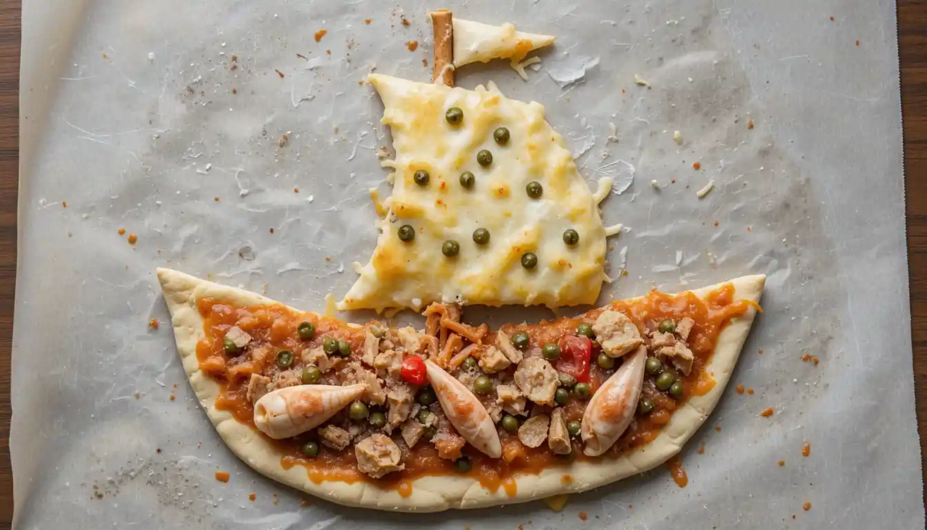 a boat-shaped pizza 